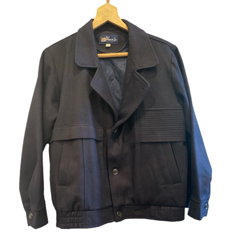 Vintage Woenfa Men’s Bomber Jacket Solid Dark Navy | M (Fits M Vintage)